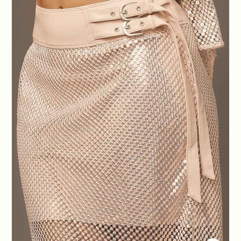 New Anthropologie Pilcro Chainmail Pale Pink Column Mesh Skirt - Picture 5 of 8